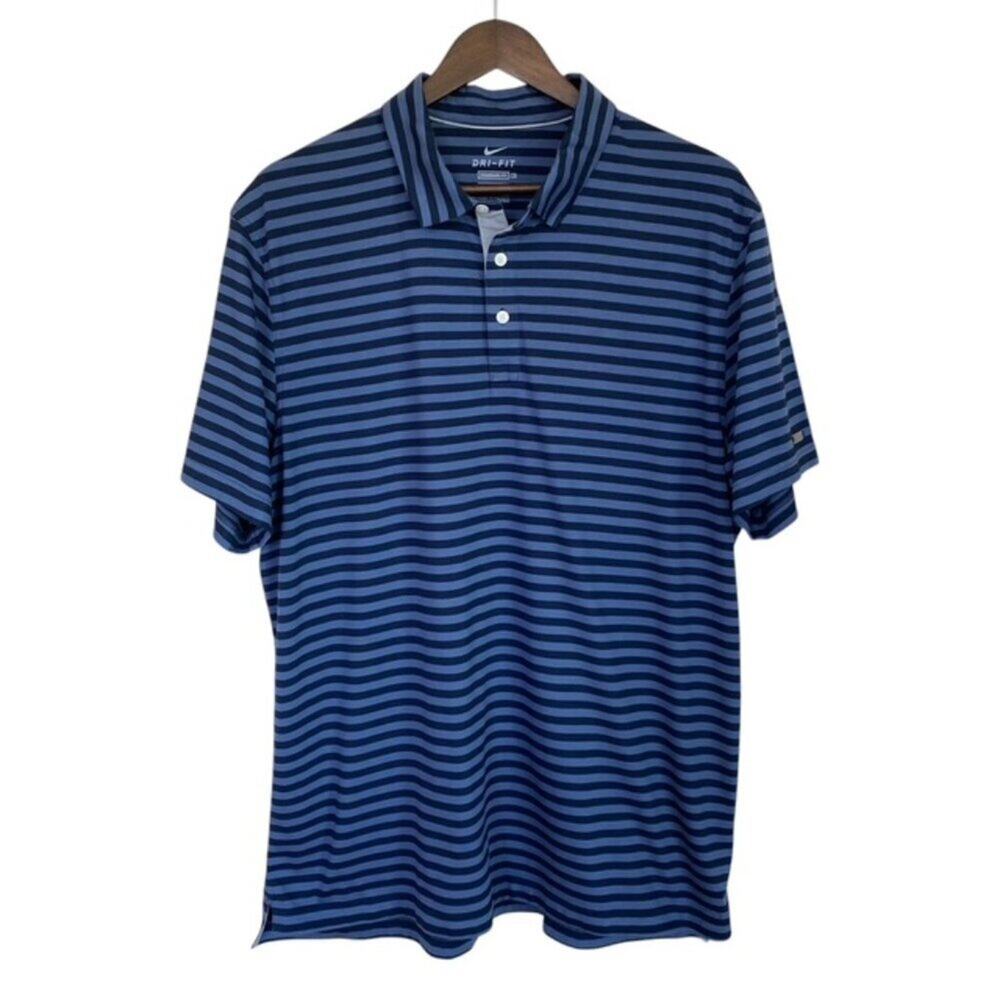 Nike Dri-Fit Navy and Blue Striped Golf Polo - XL